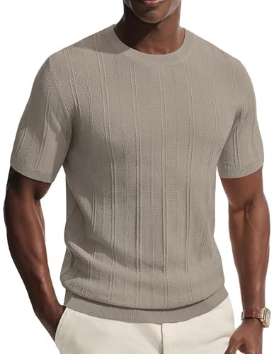 PJ PAUL JONES Mens T-Shirts Crew Neck T Shirts Short Sleeve Knit Shirt Casual Ribbed Top Basic Pullover Tees Khaki XL | Amazon (US)