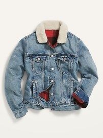 Flannel-Lined Sherpa-Trim Jean Jacket for Women | Old Navy (US)