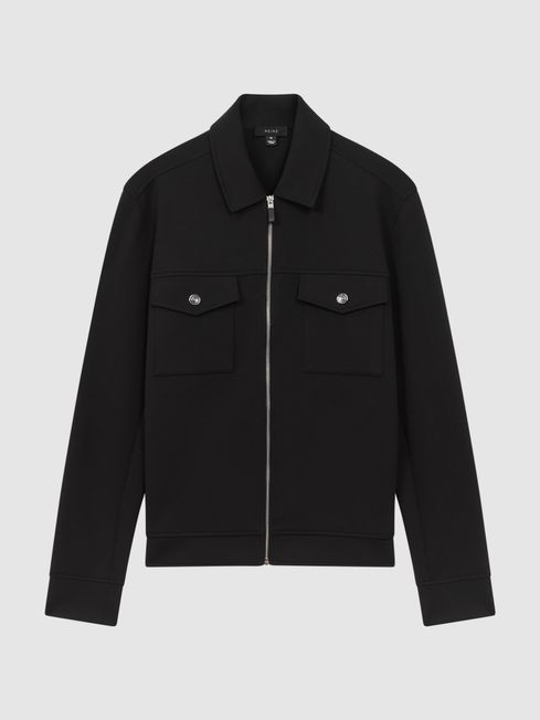 Interlock Jersey Zip-Through Jacket in Black | Reiss US