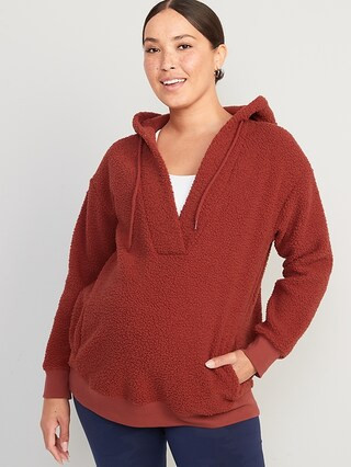 Maternity Sherpa Cross-Front Nursing Tunic Hoodie | Old Navy (US)