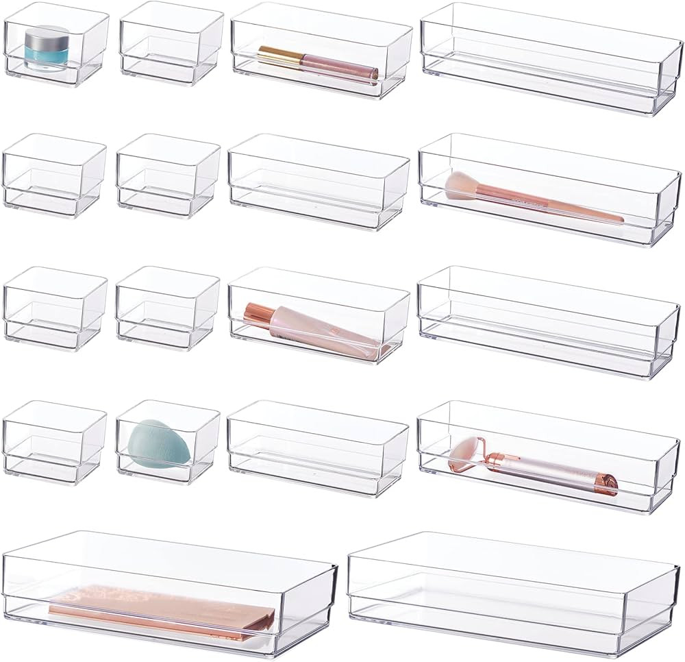 STORi SimpleSort 18-Piece Stackable Clear Drawer Organizer Set | Multi-size Trays | Makeup Vanity... | Amazon (US)