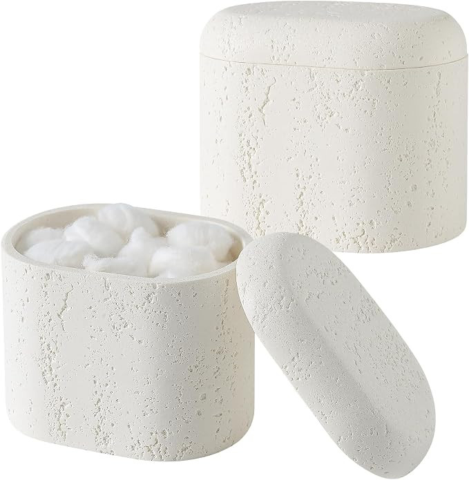 Bathroom Qtip Holder Container, 2-Pack, Travertine Stone Look, White | Modern, Decorative Storage... | Amazon (US)