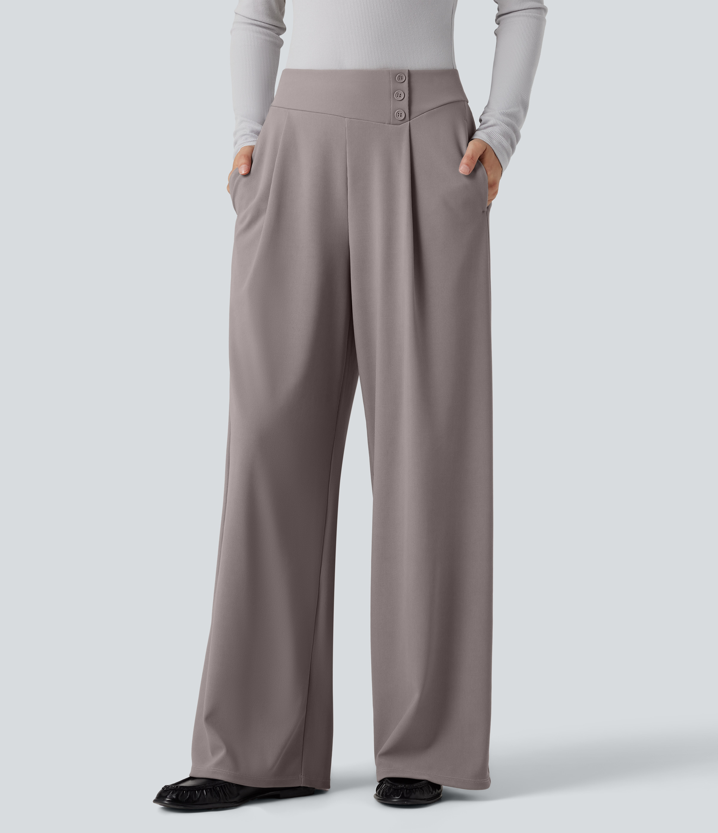 Halara Halara Flex™ High Waisted Wide Leg Micro Waffle Work Pants with Pockets - Satellite - XS(regular) sweatpants jogger pants | HALARA