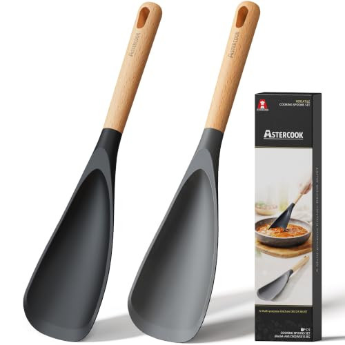 Astercook Cooking Spoon, Nonstick Safe Silicone Spatula with Long Wooden Handles, Heat Resistant, BPA-Free, Built-in Spoon Rest, 2 Pack Spatula Spoon for Stirring, Scooping, Scraping and Serving | Amazon (US)