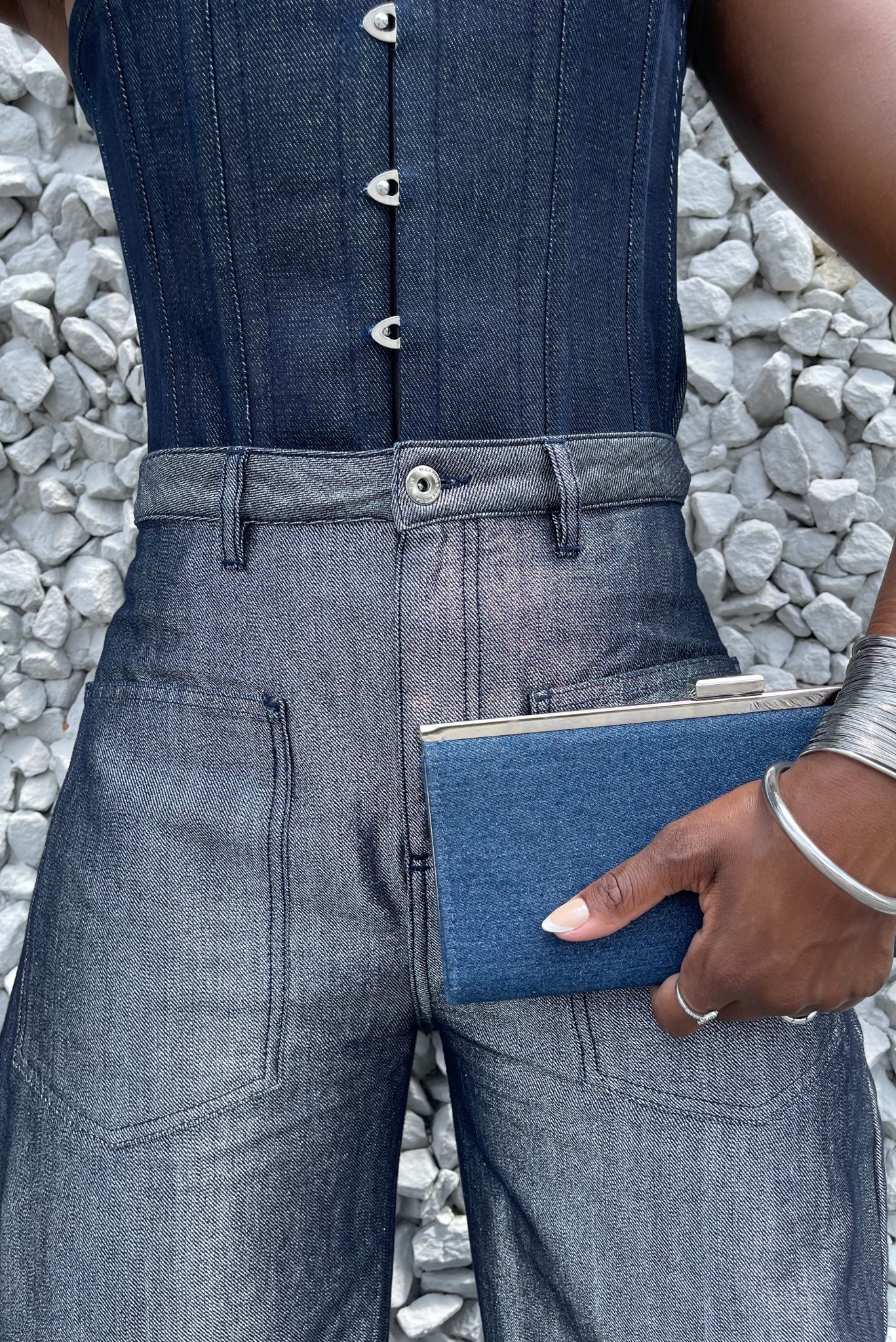 Dark blue denim, all denim outfit, jean outfit idea, denim corset, metallic pumps, pixie cut, marques Almeida, edgy outfit idea

#LTKStyleTip #LTKSummerEdit
