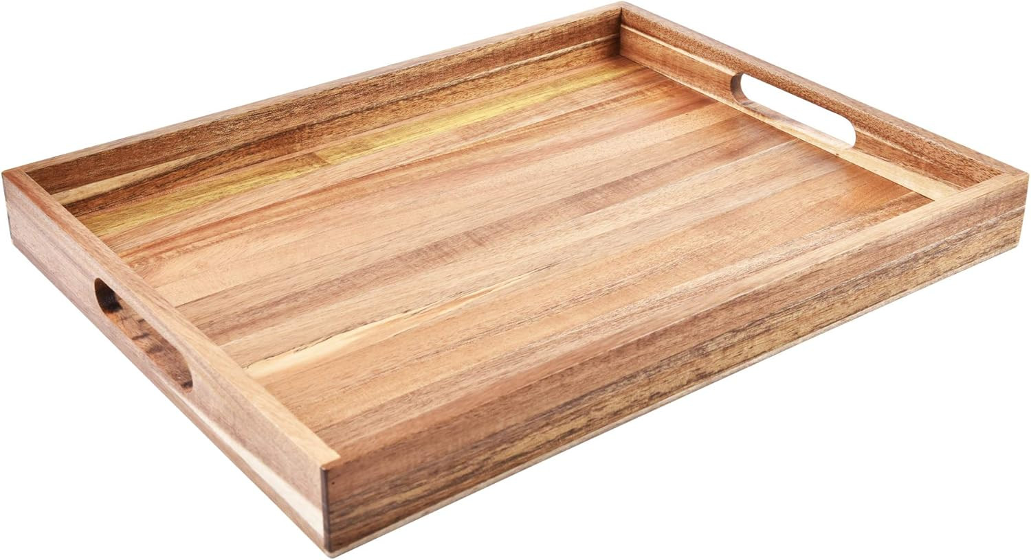 Acacia Wood Serving Tray with Handles (17 Inches) – Decorative Serving Trays Platter for Breakf... | Amazon (US)
