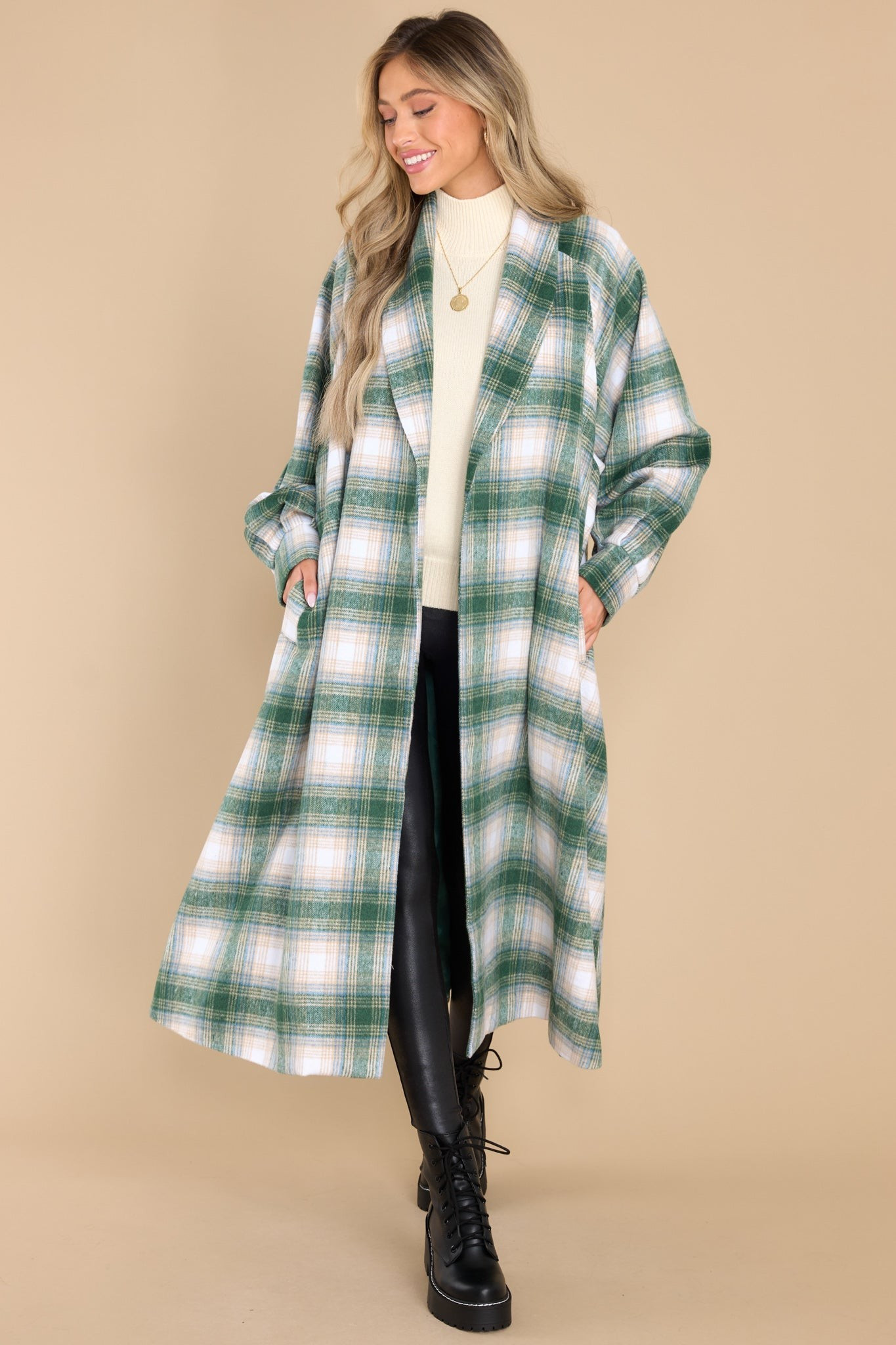 Cuddly Company Green Plaid Coat | Red Dress 