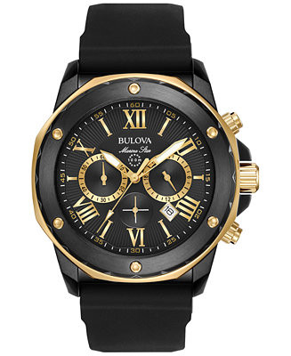 Bulova Men's Chronograph Marine Star Black Silicone Strap Watch 44mm 98B278 & Reviews - Macy's | Macys (US)