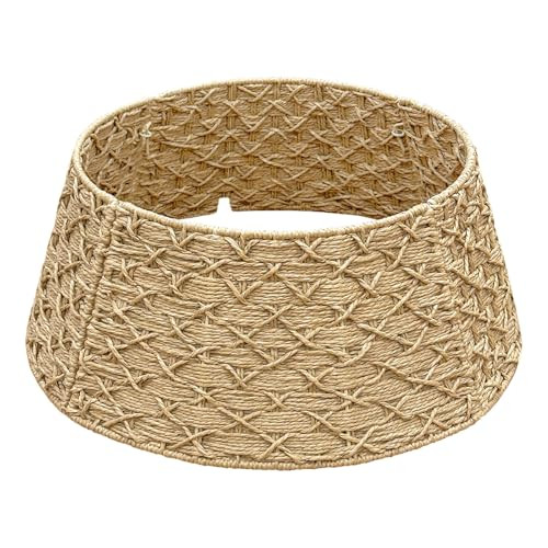 AerWo Christmas Tree Collar 24 Inch, Hand Woven Tree Collar with Paper Ropes Braided Wicker Tree Skirt, Rustic Rattan Christmas Tree Ring Basket Base Cover, Perfect Boho Farmhouse Xmas Decor, Natural | Amazon (US)