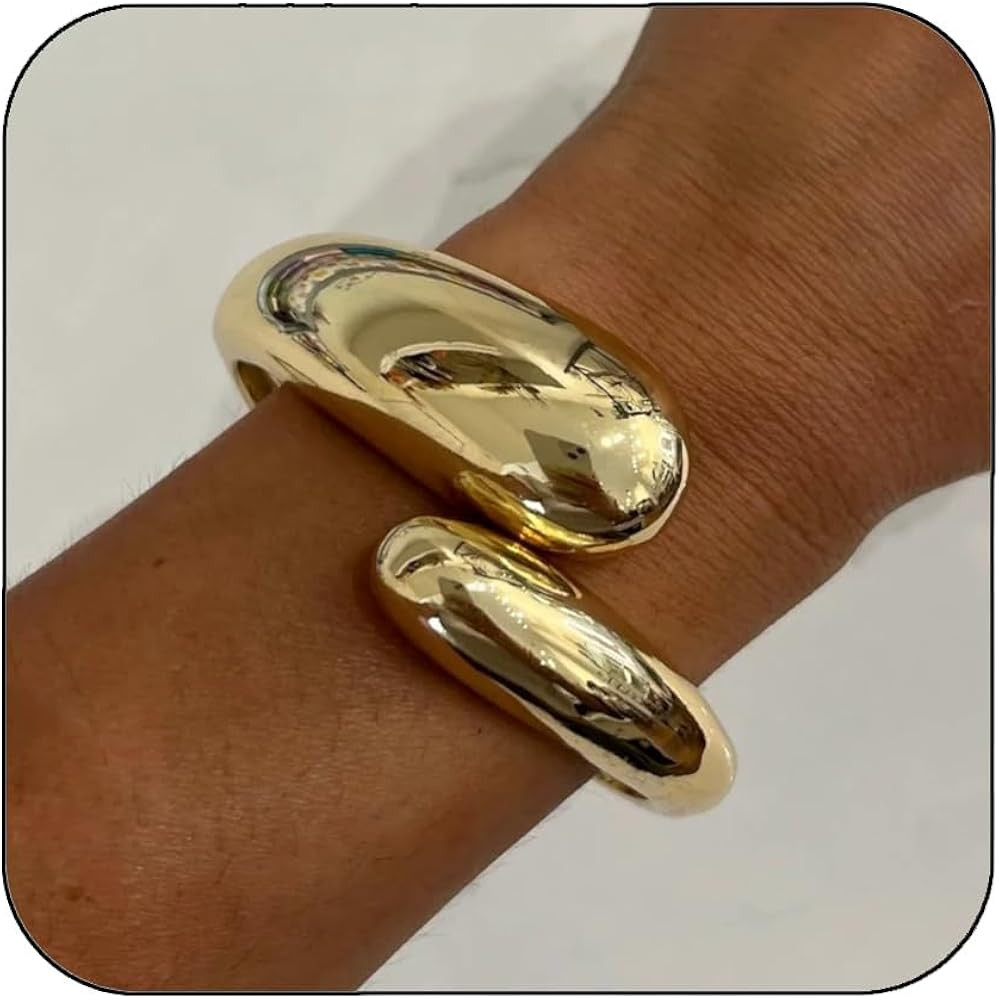 Chunky Gold Bangle Bracelet for Women,Thick Gold Plated Cuff Bangles,Hinged Arm Cuff Jewelry for ... | Amazon (US)