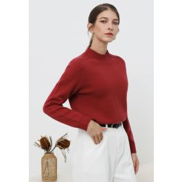 Pull en laine à manches longues et col montant, réconfortant, en rouge | Chicwish