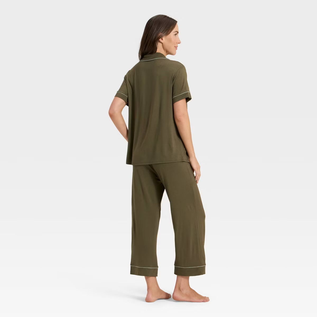 Women's Cloud Knit Short Sleeve Notch Collar Top and Cropped Pants Pajama Set - Auden™ | Target