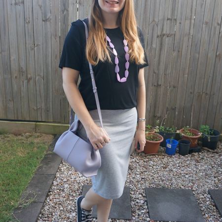 Black and grey pencil skirt and tee outfit for the office with a little touch of lilac with my necklace and Polene numero neuf mini bag 💜

#LTKitbag #LTKaustralia