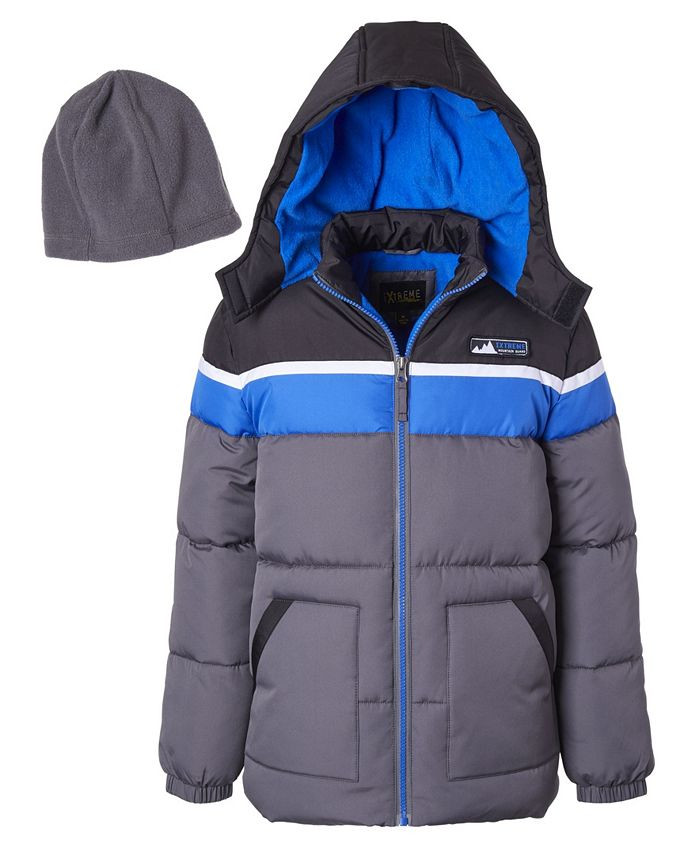 Ixtreme Big Boys Color Blocked Puffer Jacket with Fleece Hat Set, 2 Piece & Reviews - Coats & Jac... | Macys (US)