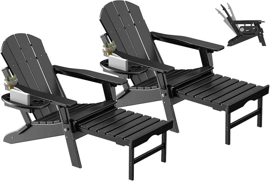 Adjustable Adirondack Chair with Retractable Ottoman Set of 2, HDPE Folding Adirondack Chair with... | Amazon (US)