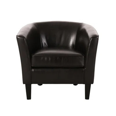 Comfortable Club Chair In Brown, With Curved And Birch Legs Attractive Brown Faux Leather Seat Wood | Wayfair North America