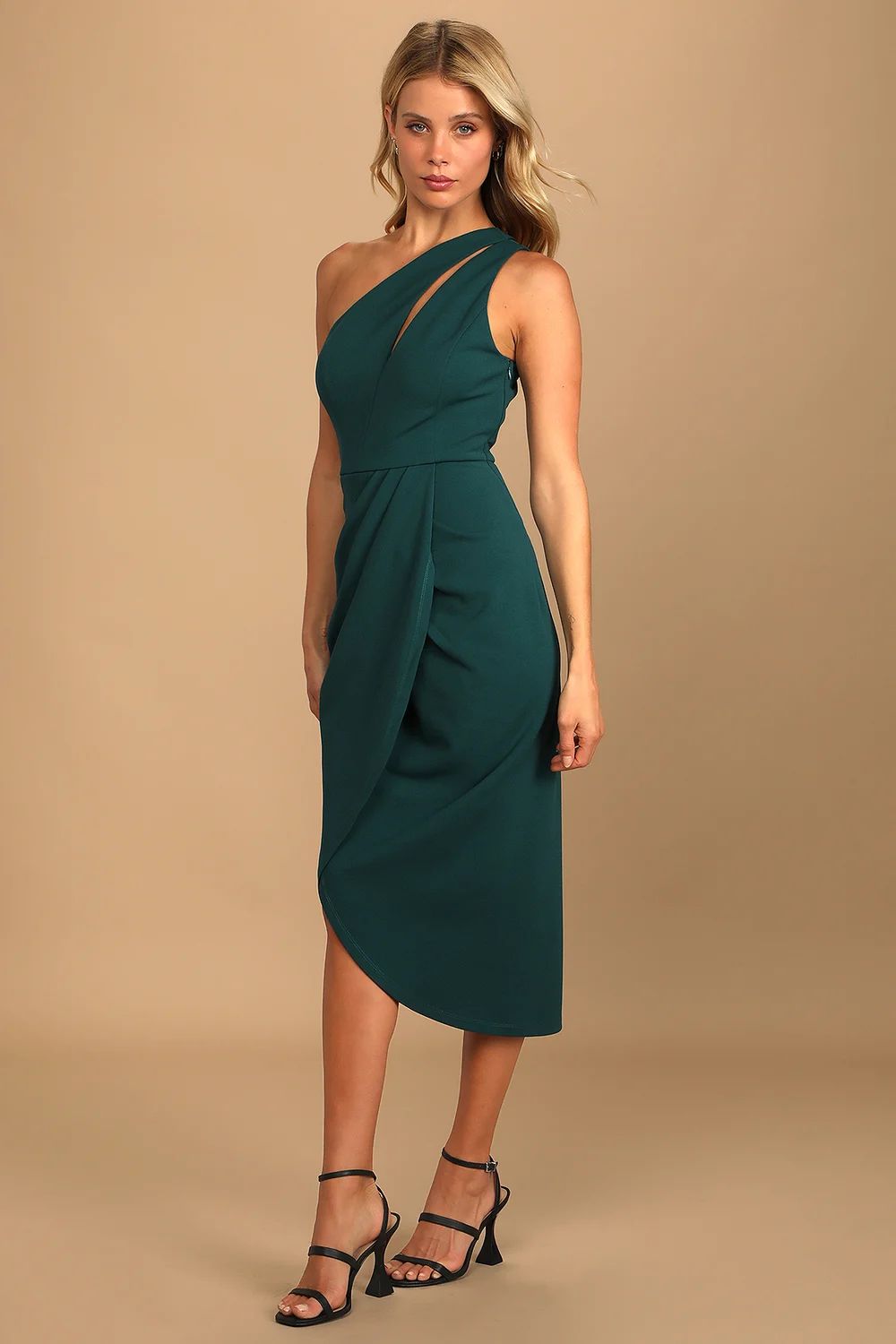 So Flirty Hunter Green One-Shoulder Cutout Asymmetrical Dress | Lulus