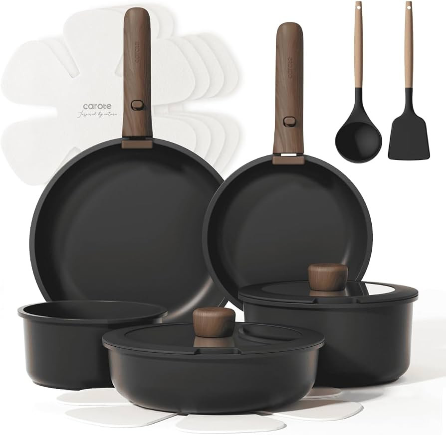 Carote 15 Pcs Nonstick Cookware Sets, Granite Non Stick Pots and Pans with Removable Handles, Ove... | Amazon (US)