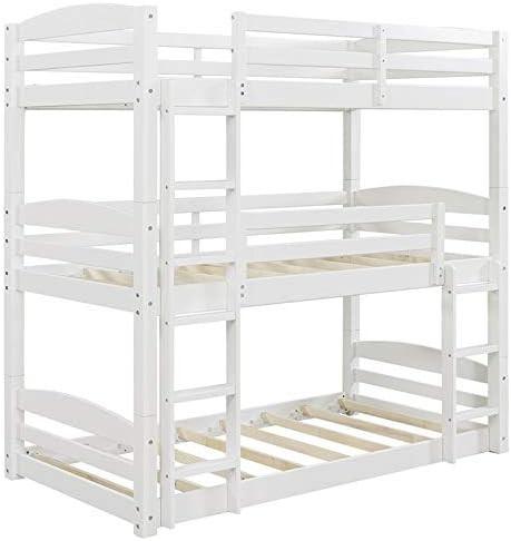 Dorel Living Sierra Traditional Wood Twin Triple Bunk Bed in White | Amazon (US)
