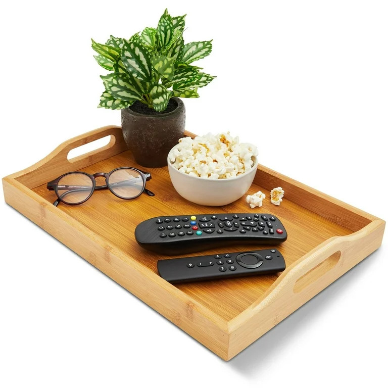 Bamboo Wood Serving Tray with Handles for Breakfast in Bed, Kitchen Counter, Ottoman (16 x 11 x 2... | Walmart (US)
