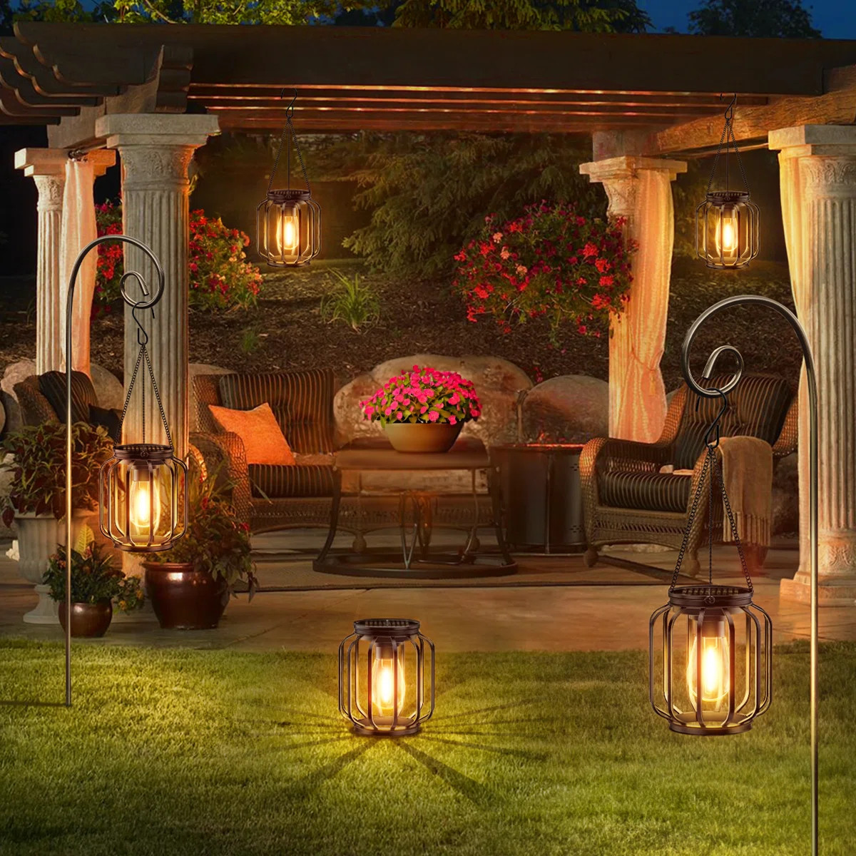 Solar Hanging Lanterns Outdoor Waterproof, Metal Solar-powered Lights With Hook, Bright Warm Lant... | Wayfair North America