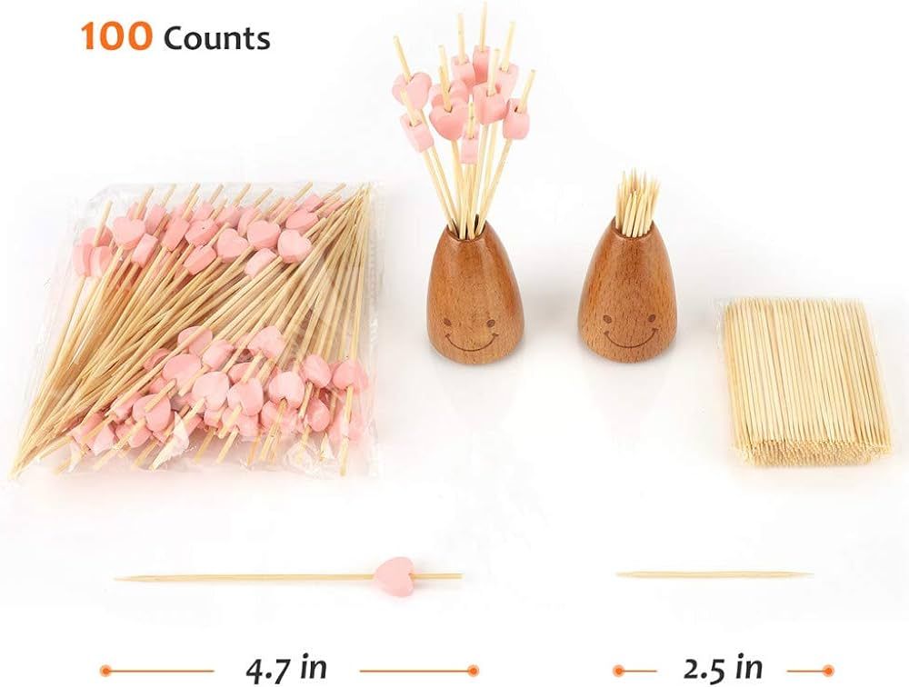 Minisland Pink Heart Fancy Toothpicks for Appetizers 4.7 Inch Long Cute Bamboo Cocktail Picks Wed... | Amazon (US)