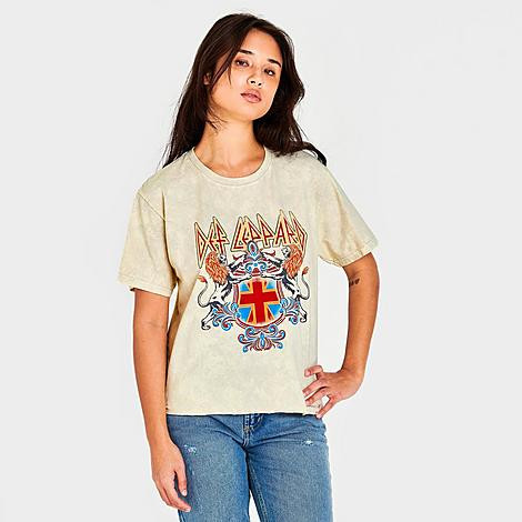 Graphic Tees Women's Def Leppard Cross Cropped T-Shirt in Off-White/Tan Size XL Cotton | Finish Line (US)