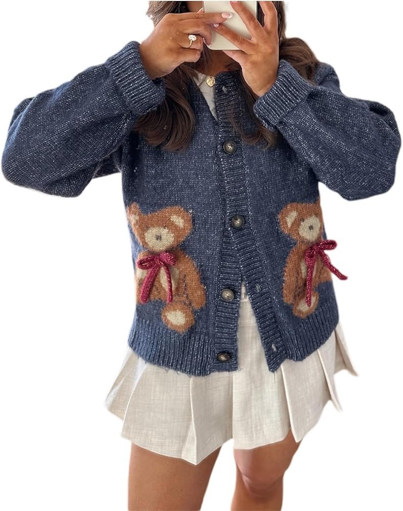 Women Lobster Knit Sweater Cardigan Long Sleeve Button Down Chunky Knit Sweater Y2k Graphic Fall ... | Amazon (US)