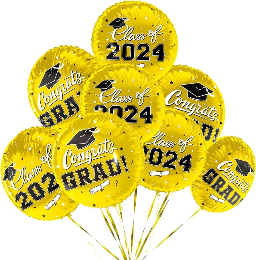 Class of 2024 Graduation Party Supplies & Decorations - 12pcs 18" Congrats Grad Gold Balloons Set... | Amazon (US)