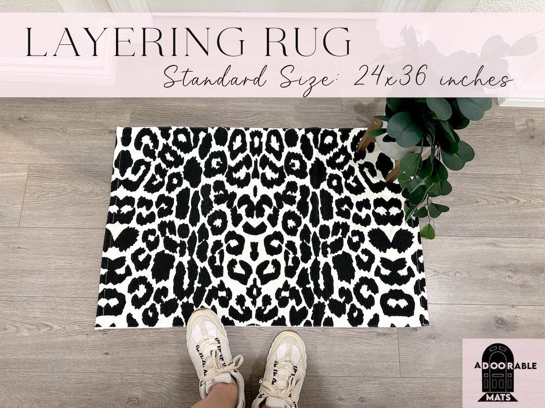 24x36 inch Black and White Cheetah Print Layering Rug | Doormat Layering Rug | Layering Rug with ... | Etsy (US)