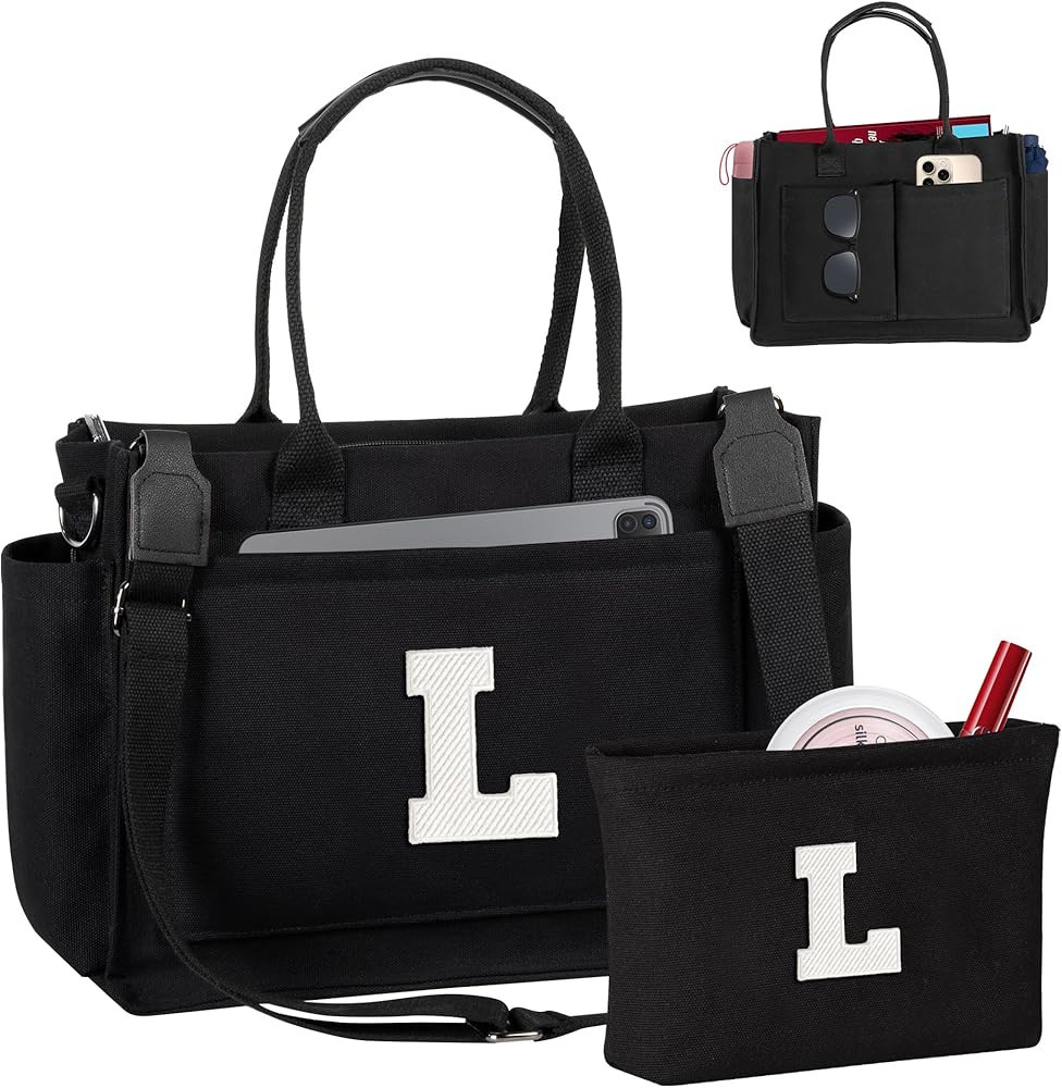 Mothers Day Gifts for Mom, Initial Tote Bag with Makeup Bag, Graduation Gift for Her, Women Teen ... | Amazon (US)