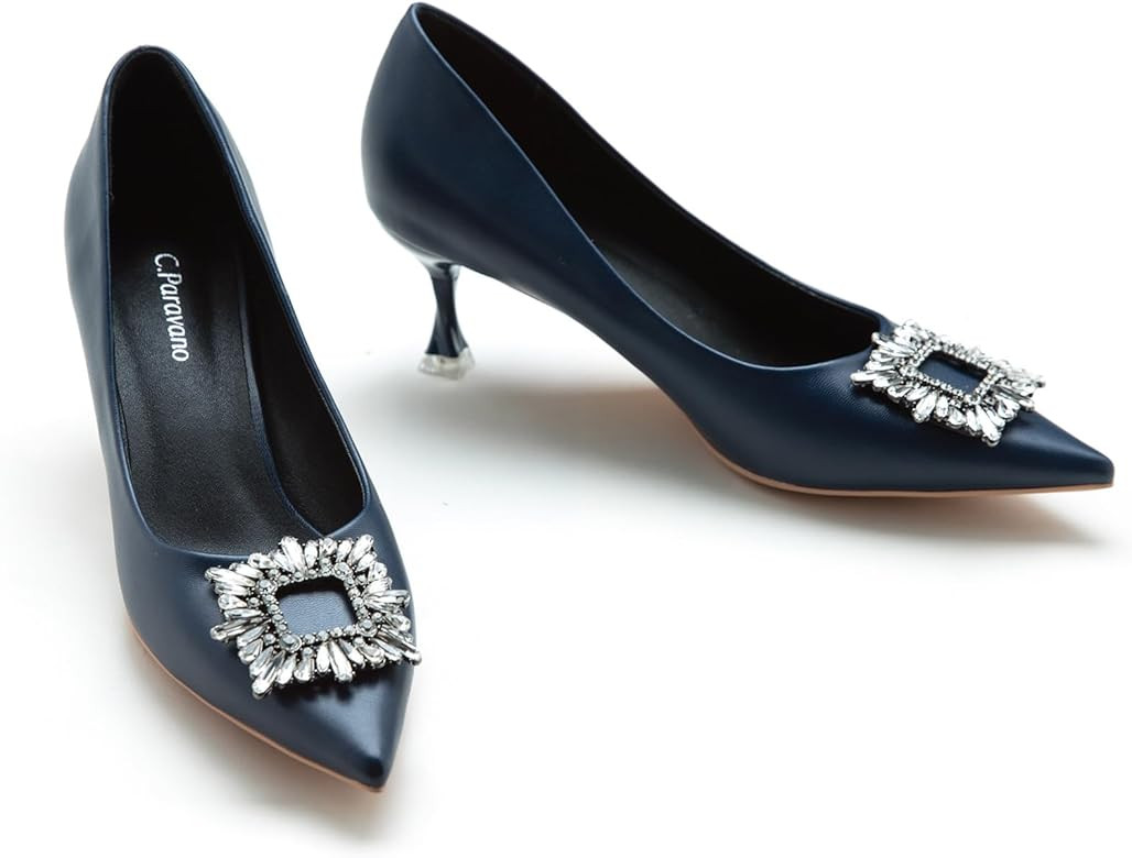 C.Paravano Women's Pumps I Pointed Toe Kitten Heel I Closed Toe Dress Pump I Comfortable Wedding ... | Amazon (US)