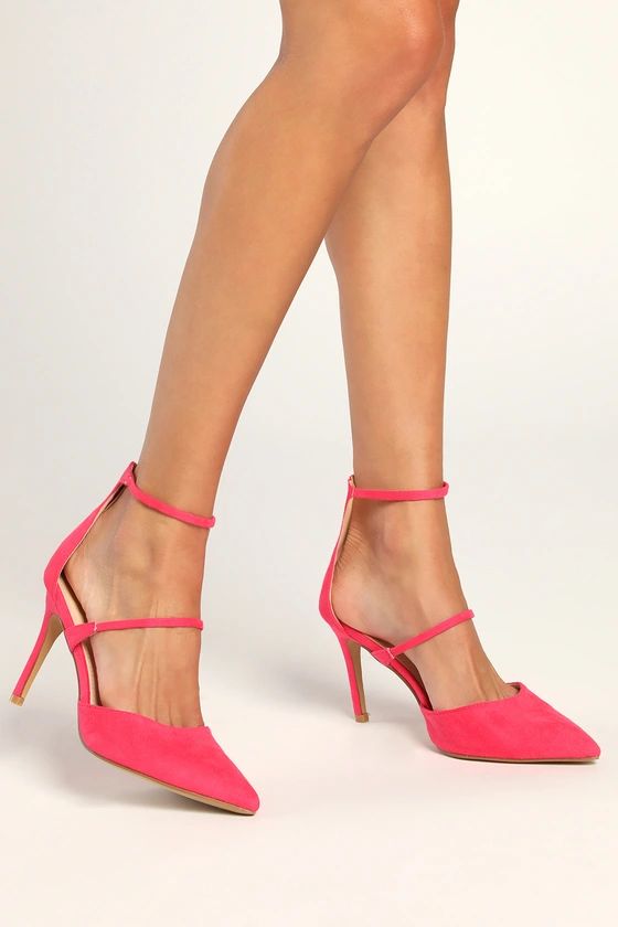 Lovelee Pink Suede Pointed-Toe Ankle Strap Pumps | Lulus (US)