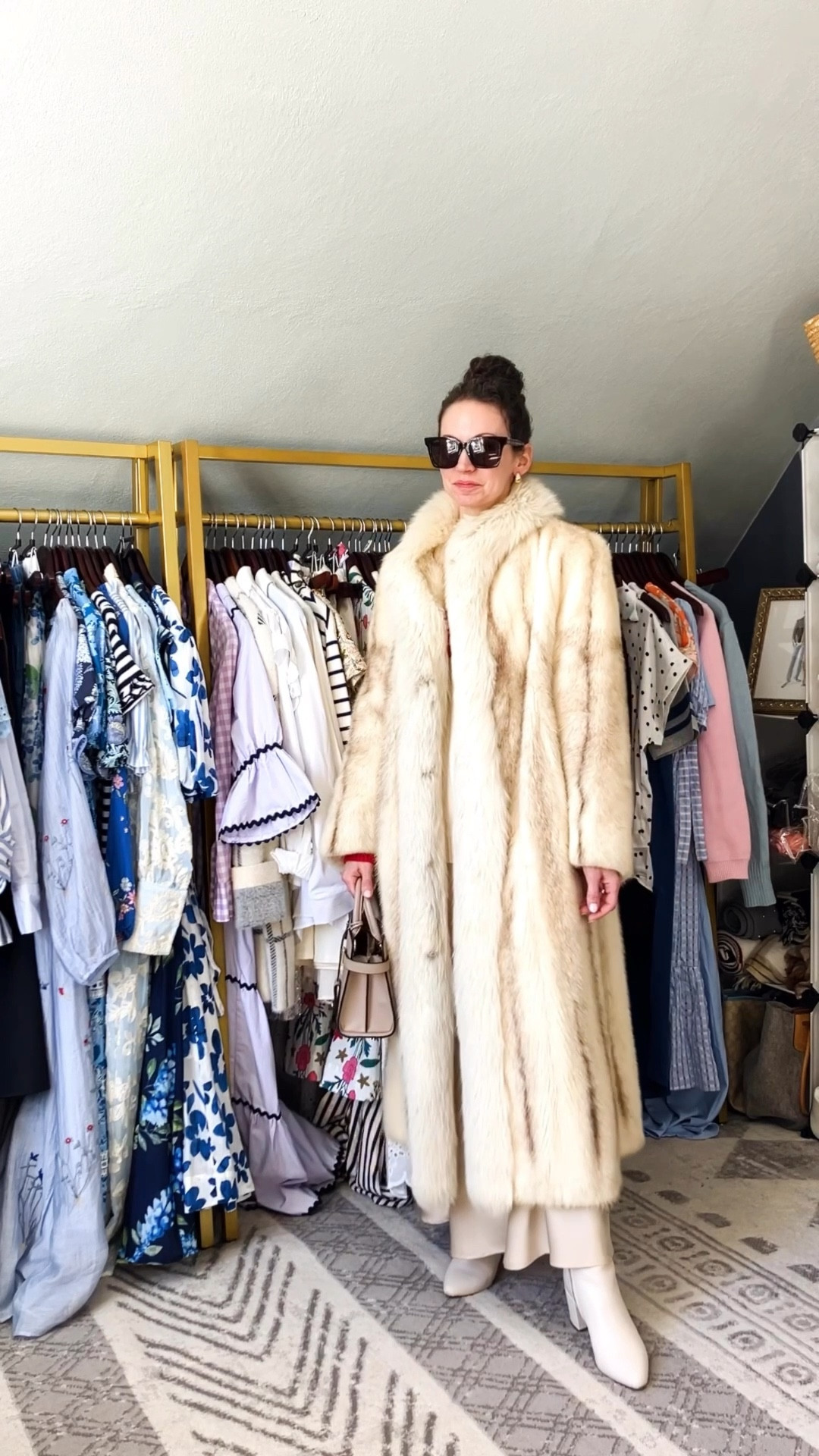 A spring outfit when it still feels like winter!
Cashmere sweater is old from Biden, linking similar. 
Cream satin maxi skirt from Amazon. 
Fur coat is vintage, linking similar. 
Tortoiseshell sunglasses from Burberry. 
Gold and white topaz earrings from Peachmind. 
White booties are old from Blondo, linking similar. 
Lipstick is an old Bobby Brown color, linking similar. 
Lipgloss and body spray are from Victoria’s Secret. 
Petite outfit. Modest outfit. Neutral outfit. Winter outfit. Spring outfit. 

#LTKootd #LTKgrwm #LTKdayinmylife