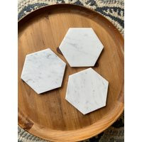 4"" White Marble Coaster Place Card Wedding Favor Hexagon Magnet Personalized | Etsy (US)