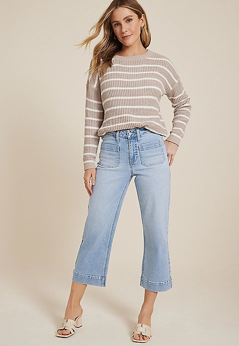 m jeans by maurices™ Light High Rise Patch Pocket Wide Leg Cropped Jean | Maurices
