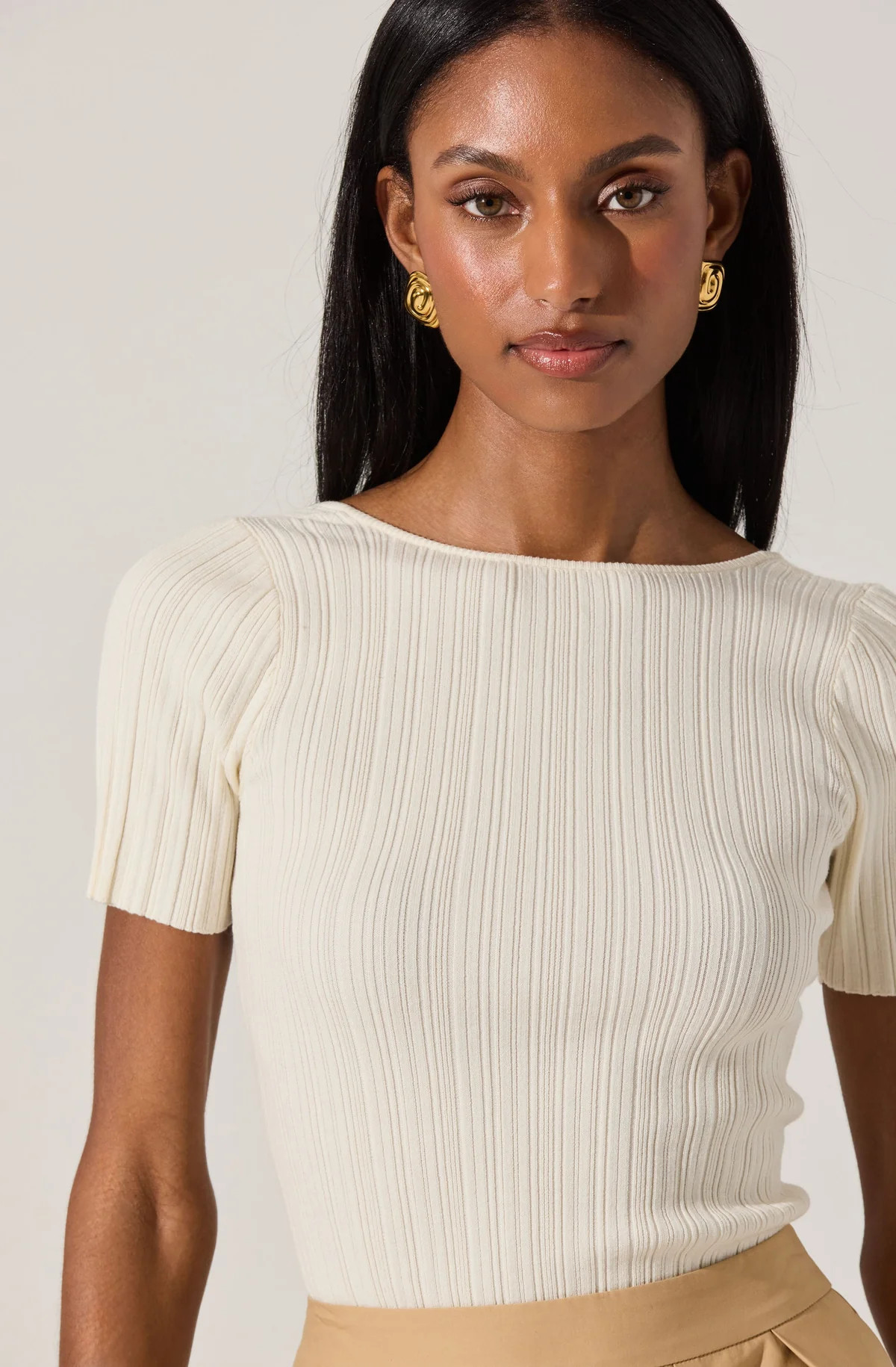 Nikola Ribbed Knit Sweater Top - Vanilla / XS | ASTR The Label (US)