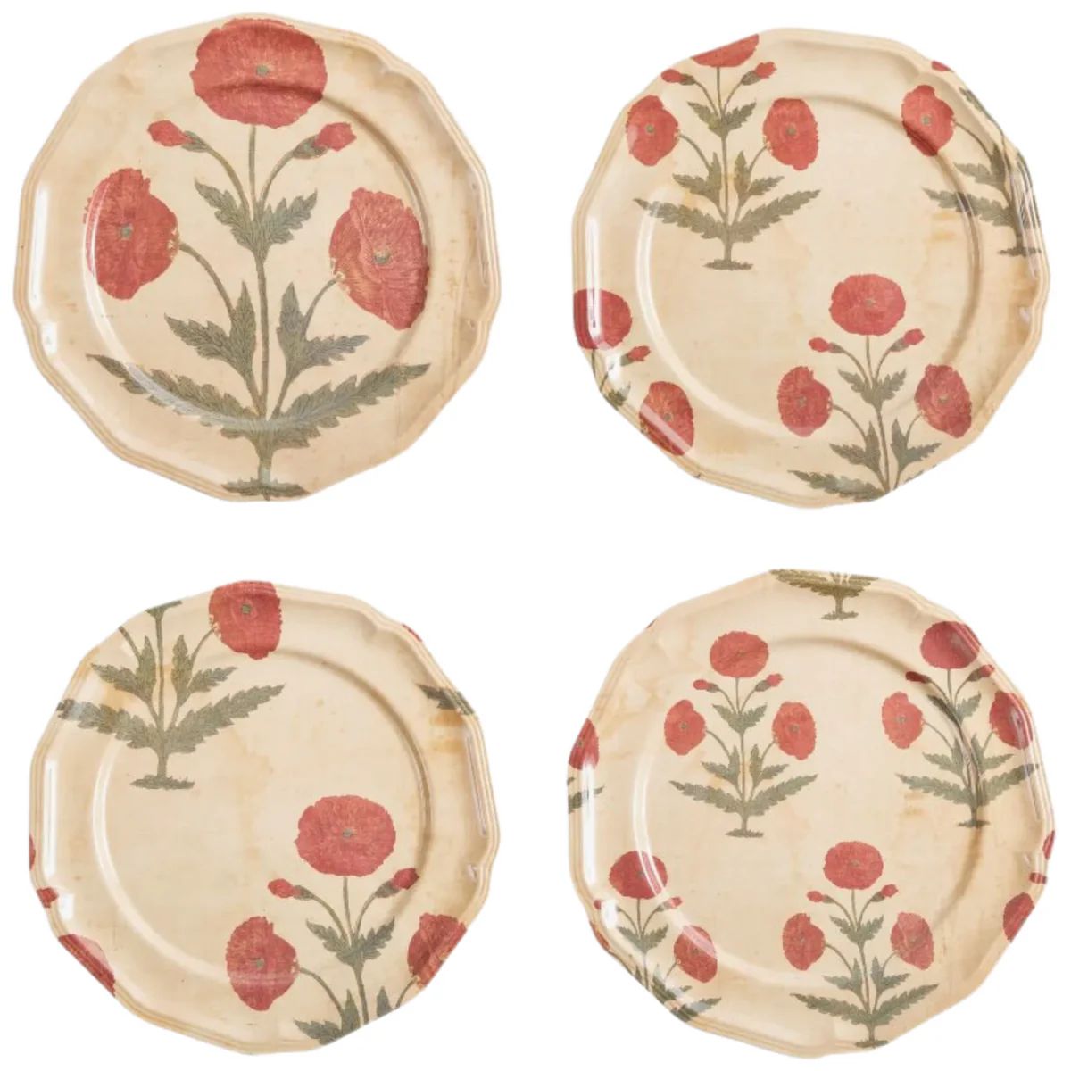 Set of Four Red Poppy Side Plates | The Well Appointed House, LLC