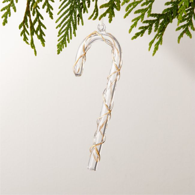 24K Gold and Clear Glass Candy Cane Christmas Tree Ornament 6 | CB2