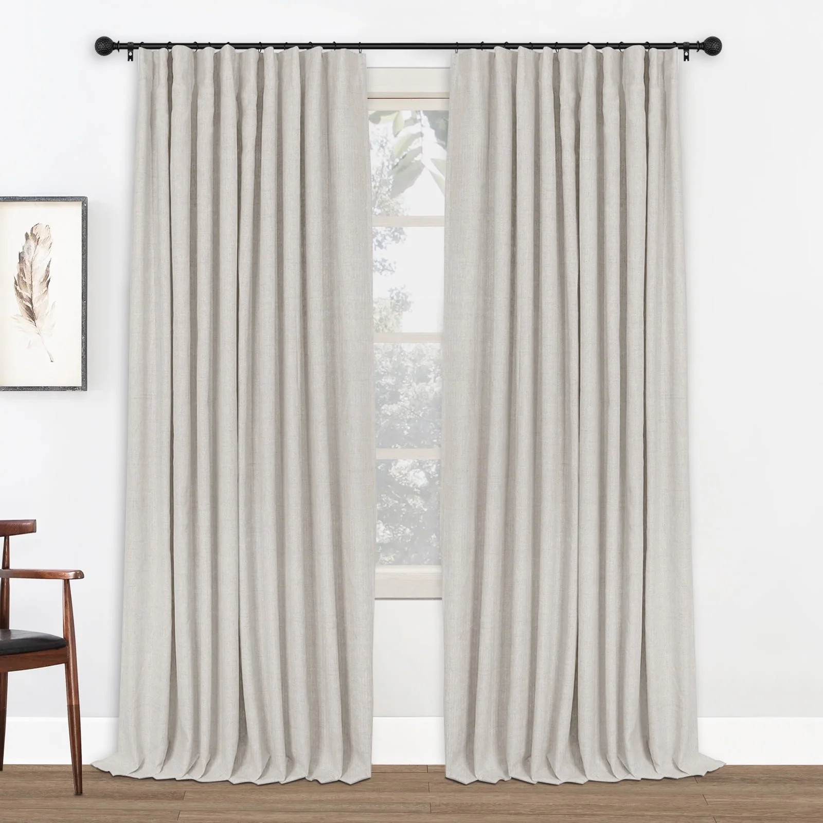 Faux Linen Full Blackout Curtains for Livingroom Bedroom , With Free 20 Ring Clips,2 Panels Set -... | Walmart (US)