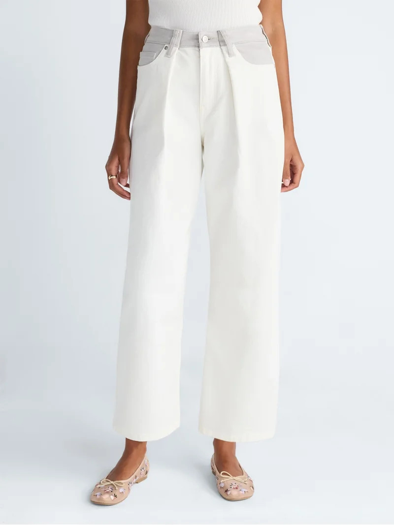 Scoop Women's and Women's Plus Mid-Rise Colorblock Wide Leg Jeans, 30'' Inseam, Sizes 0-26W | Walmart (US)