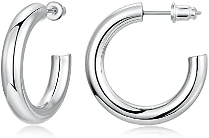 Gacimy Chunky Hoop Earrings for Women 14K Gold Plated, 925 Sterling Silver Post Hoops for Women | Amazon (US)