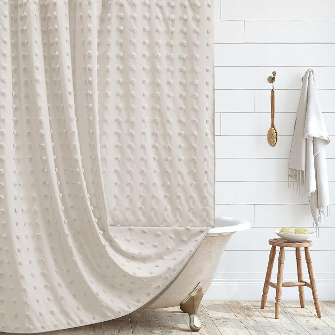 Extra Long Boho Farmhouse Shower Curtain - Woven Fabric Beige 84 Inch, 72 x 84 Tufted Pleat Flora... | Amazon (US)