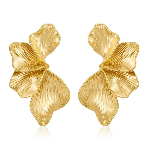 Chunky Gold Statement Earrings For Women Gold Plated Sectored Flower Leaf Shell Angel Wing Earrin... | Amazon (US)