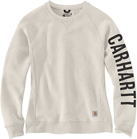 Carhartt Women's Relaxed Fit Midweight Crewneck Block Logo Sleeve Graphic Sweatshirt | Amazon (US)