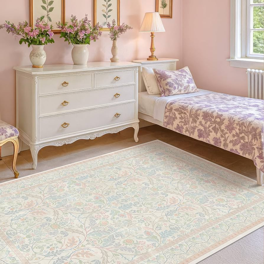Blue and Pink Rug for Nursery Girls 5x7 - Baby Girl Bedroom Rug Non Slip, Soft Washable Thin Area... | Amazon (US)