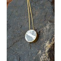 Brass & Solid Howlite Handmade Circle Pendant Necklace - Minimalist Jewelry Geometric Yellow White S | Etsy (US)
