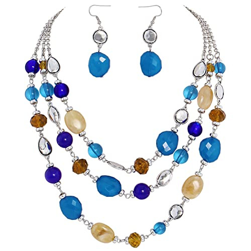 Firstmeet 3 Layers Statement Collar Necklace for Women with earings | Amazon (US)