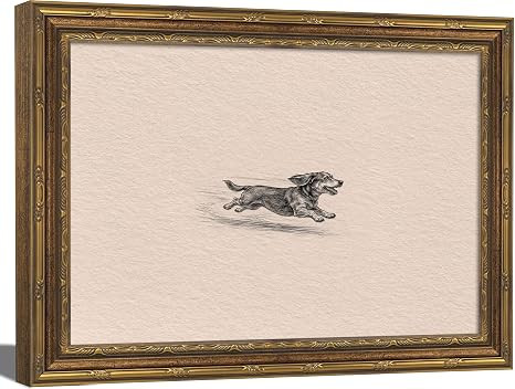 Gold Framed 3D Textured Wall Art, Vintage Sketch Running Dog Canvas Prints, Minimalist Zoomies Fl... | Amazon (US)