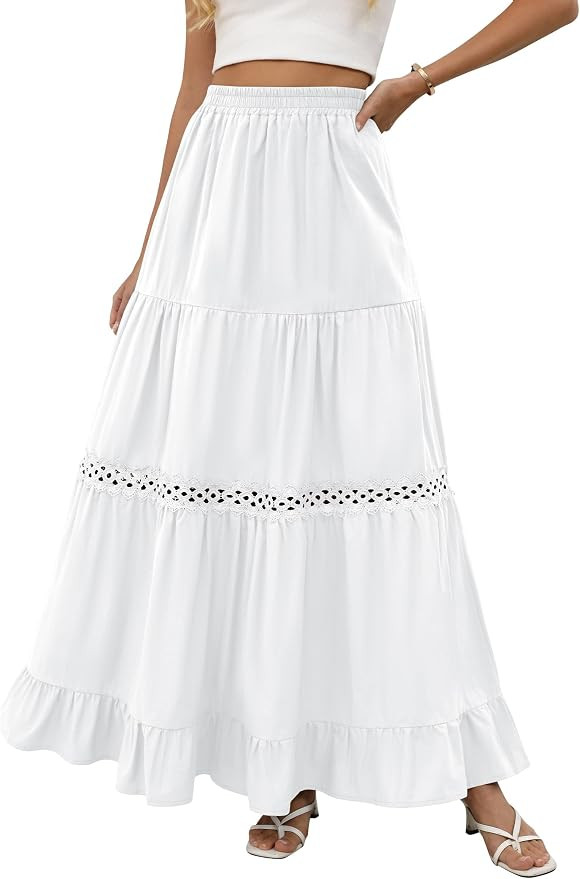 Womens Long Maxi Skirt Boho Cotton Lace Crochet Flowy A-Line High Waisted Skirts 2026 Summer Beac... | Amazon (US)